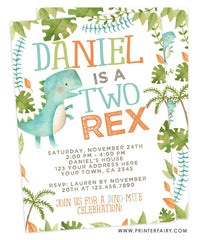 Dinosaur Two Rex Birthday Invitation