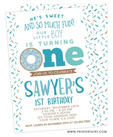 Donut First Birthday<br>teal & white