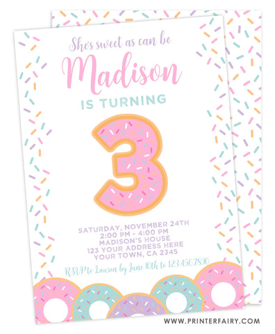 Donut Third Birthday Invitation