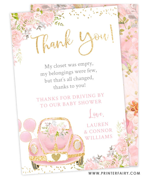 Drive By Baby Shower Parade Thank You Card PrinterFairy
