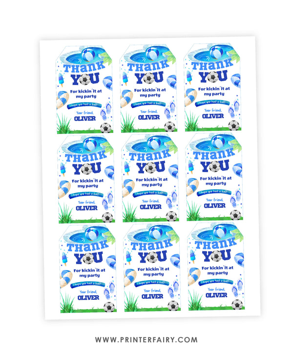 Pool & Soccer Birthday Party Favor Tags