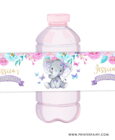 Elephant Floral Water Bottle Label