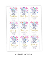 Elephant Floral Favor Tag