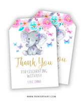Elephant Floral Favor Tag