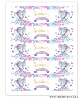 Elephant Floral Water Bottle Labels