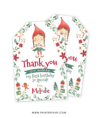 Elf Christmas Birthday Favor Tag