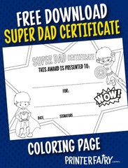 Father's Day Super Dad Certificate - Coloring Page