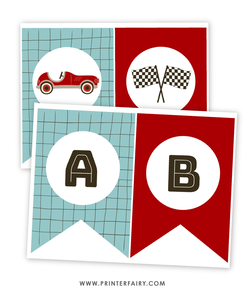 Race Car Birthday Banner PrinterFairy