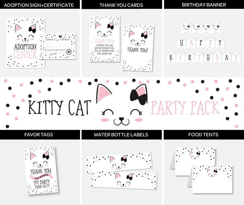 kitty-cat-party-pack-printerfairy for Free Printable Cat Birthday Banner Kitty Cat Party Pack – PrinterFairy for Free Printable Cat Birthday Banner