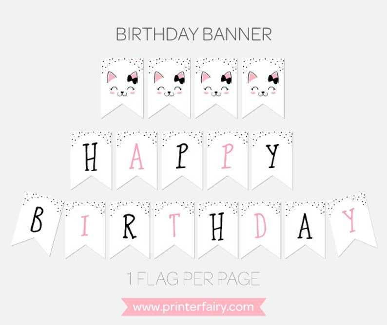 Kitty Cat Printable Banner PrinterFairy