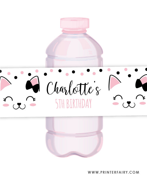 Kitty Cat Water Bottle Labels PrinterFairy
