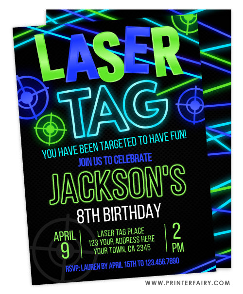 Laser Tag Birthday Party Invitation PrinterFairy