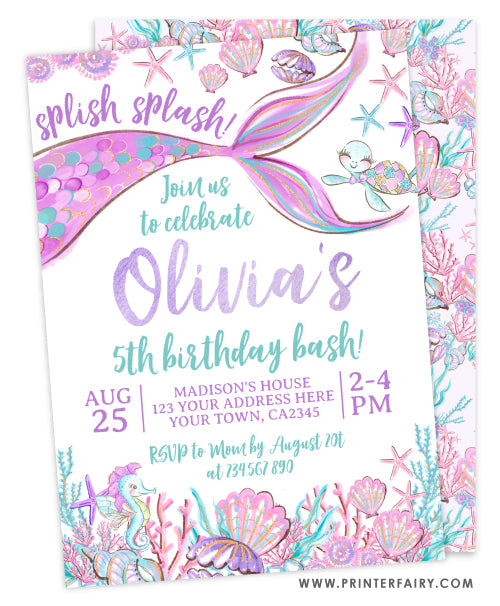 Mermaid Birthday Invitation 