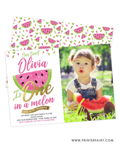 One in a Melon Birthday Invitation with Photo