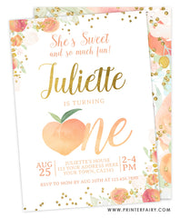 Peach First Birthday Invitation