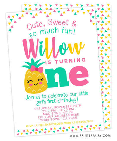 Pineapple First Birthday Invitation