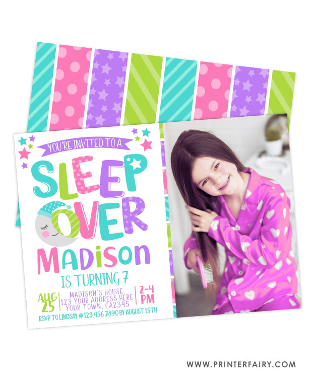 Sleepover Birthday Invitation with Photo | PrinterFairy