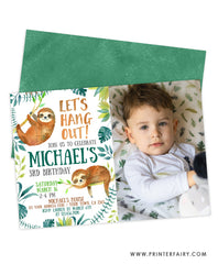 Sloth Birthday Invitation with Photo