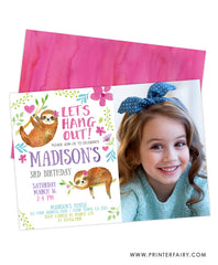 Sloth Birthday Invitation with Photo