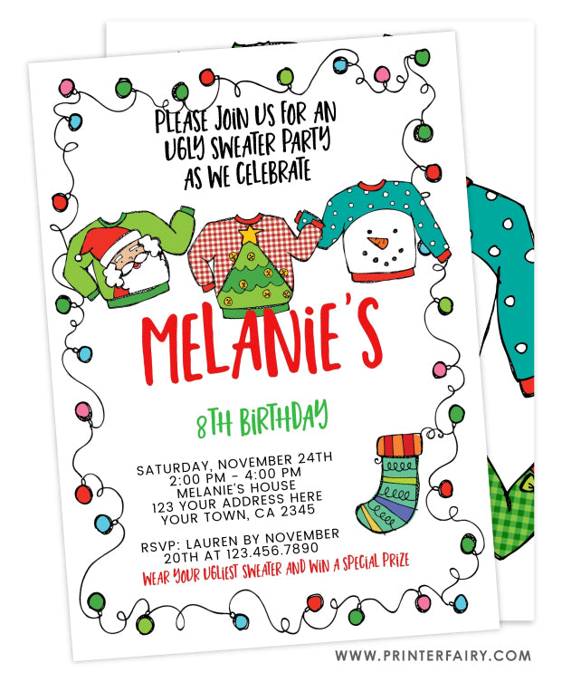Ugly Sweater Birthday Invitation PrinterFairy