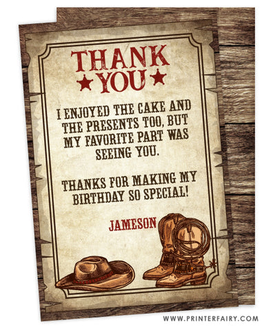 Western Party Thank You Card