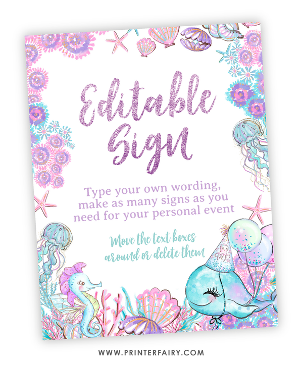 Under The Sea Party Editable Sign