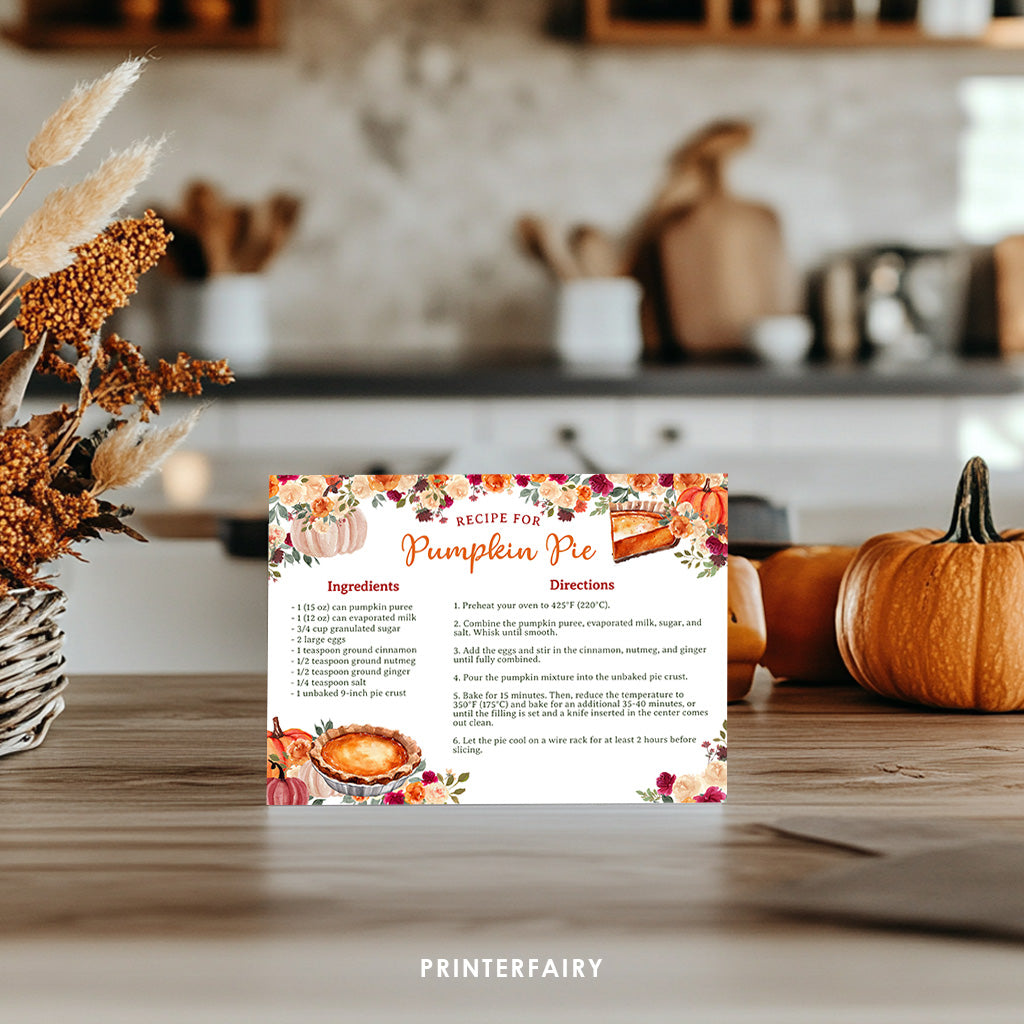 Thanksgiving Pumpkin Pie Recipe Card