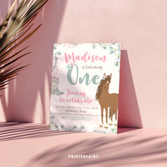 Floral Horse First Birthday Invitation