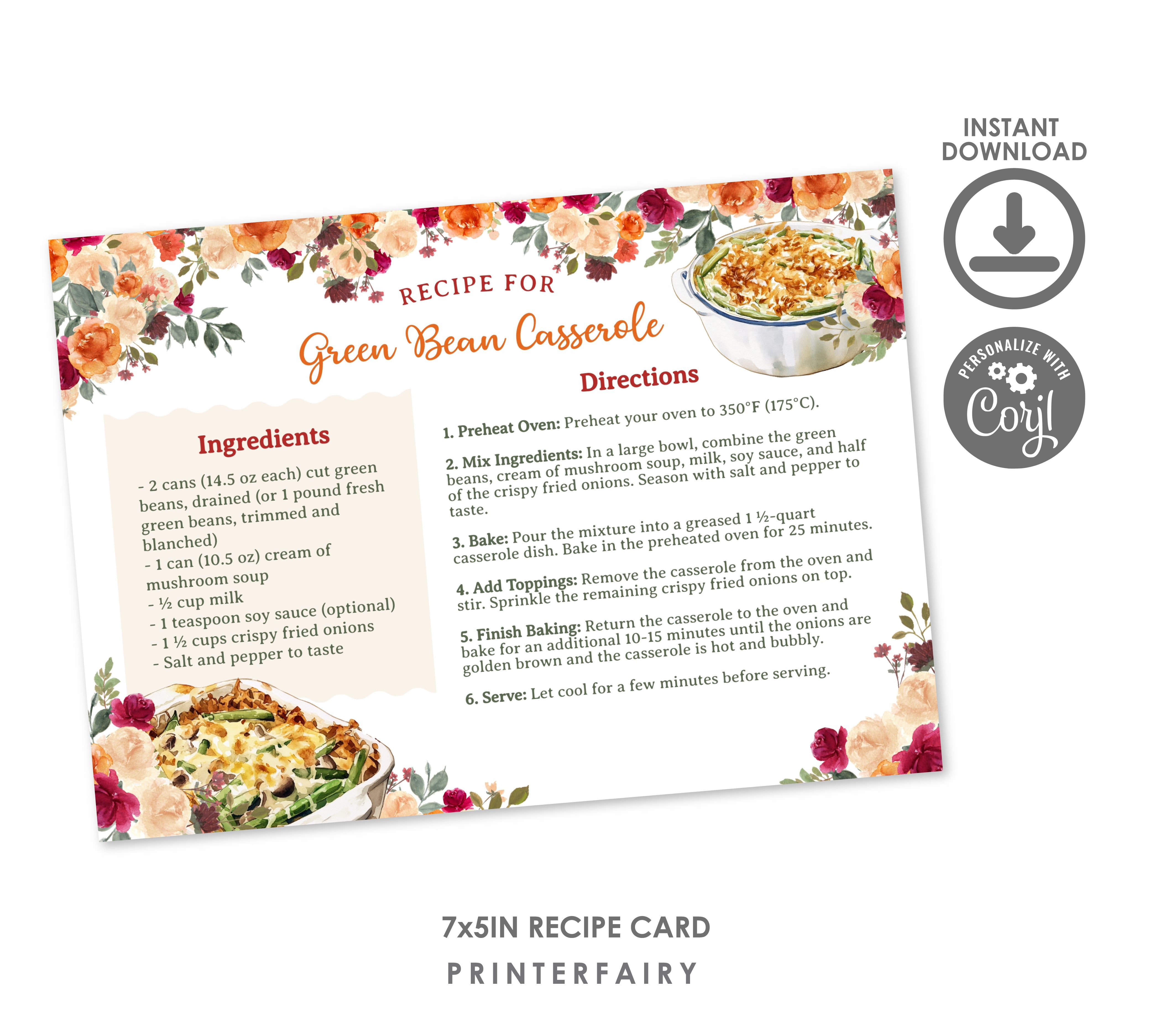 Thanksgiving Green Beans Casserole Recipe Card