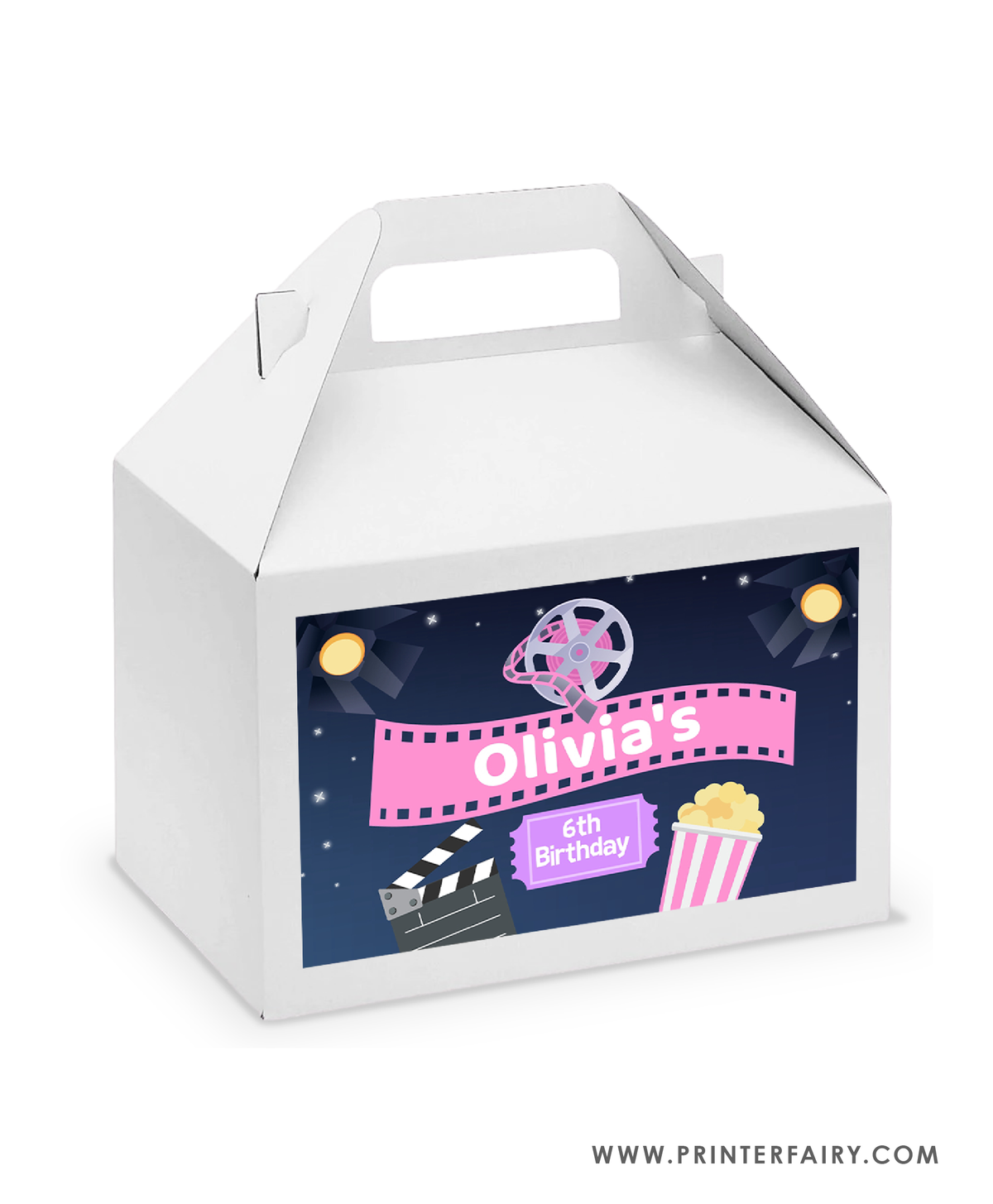 Movie Night Birthday Party Gable Box Label