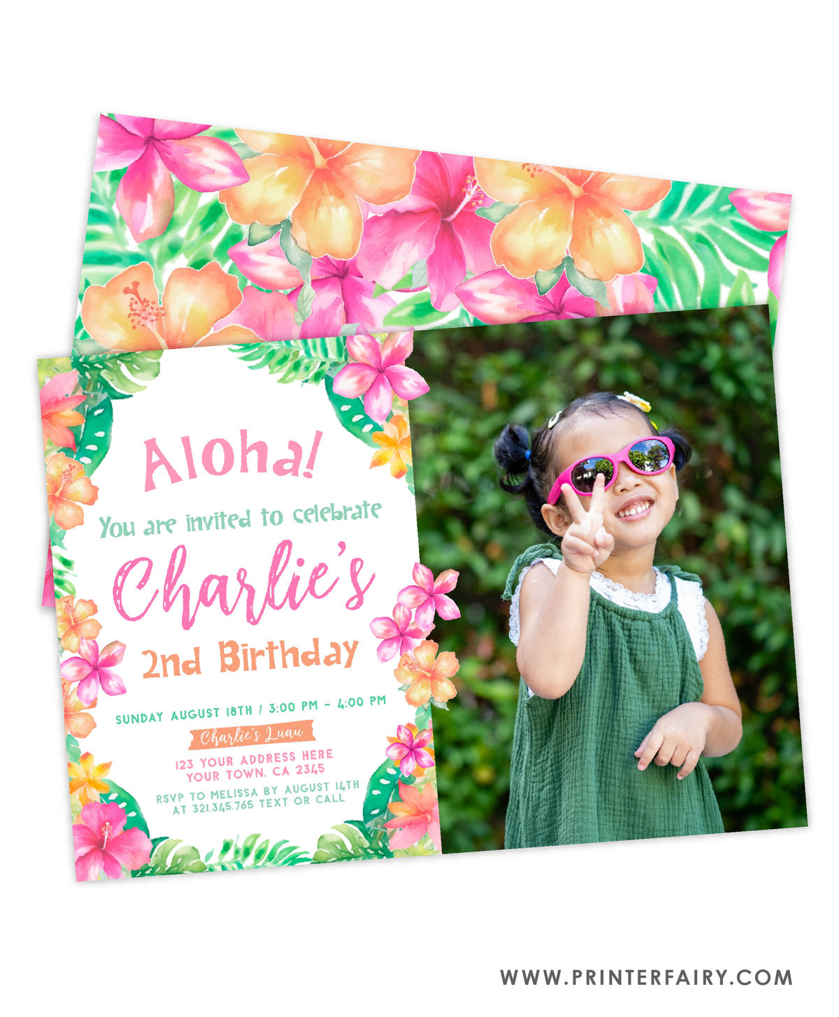 Luau Second Birthday Invitation with photo