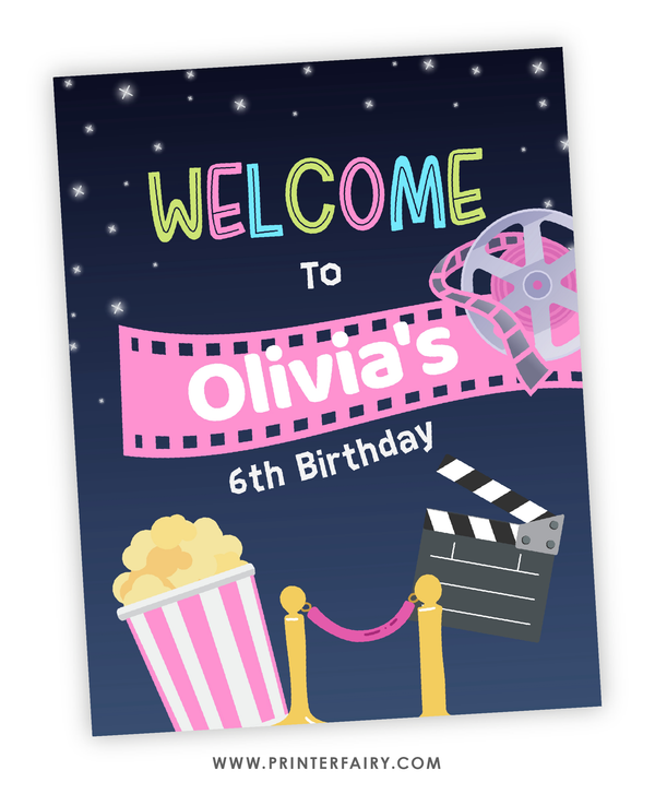 Movie Night Birthday Party Welcome Sign
