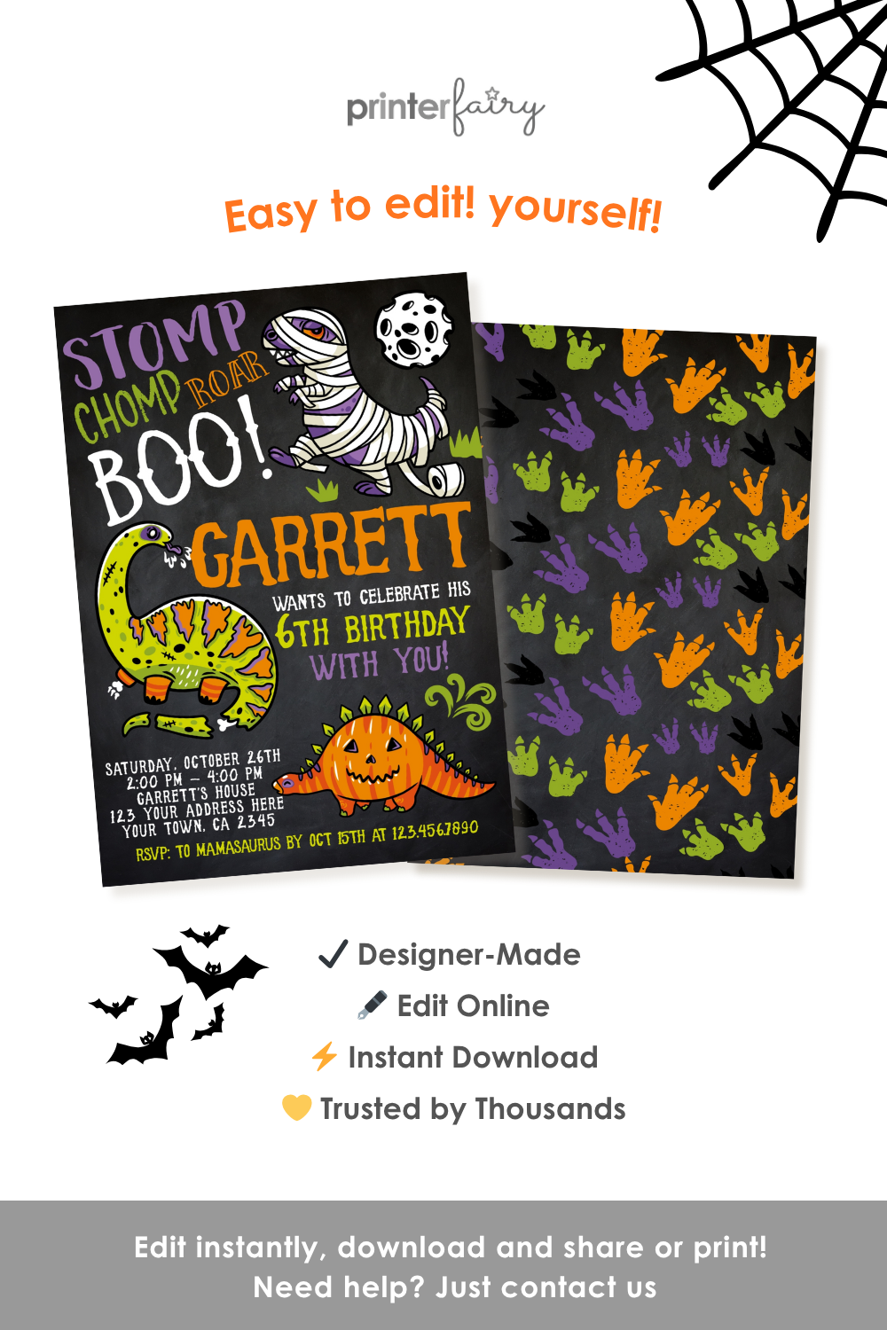 Dinosaurs Halloween Birthday Invitation