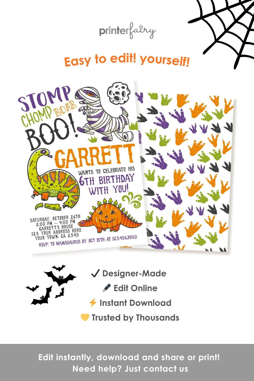 Dinosaurs Halloween Birthday Invitation