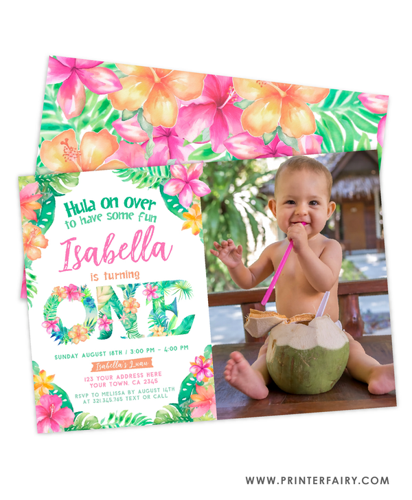 Luau First Birthday Party Invitation with photo