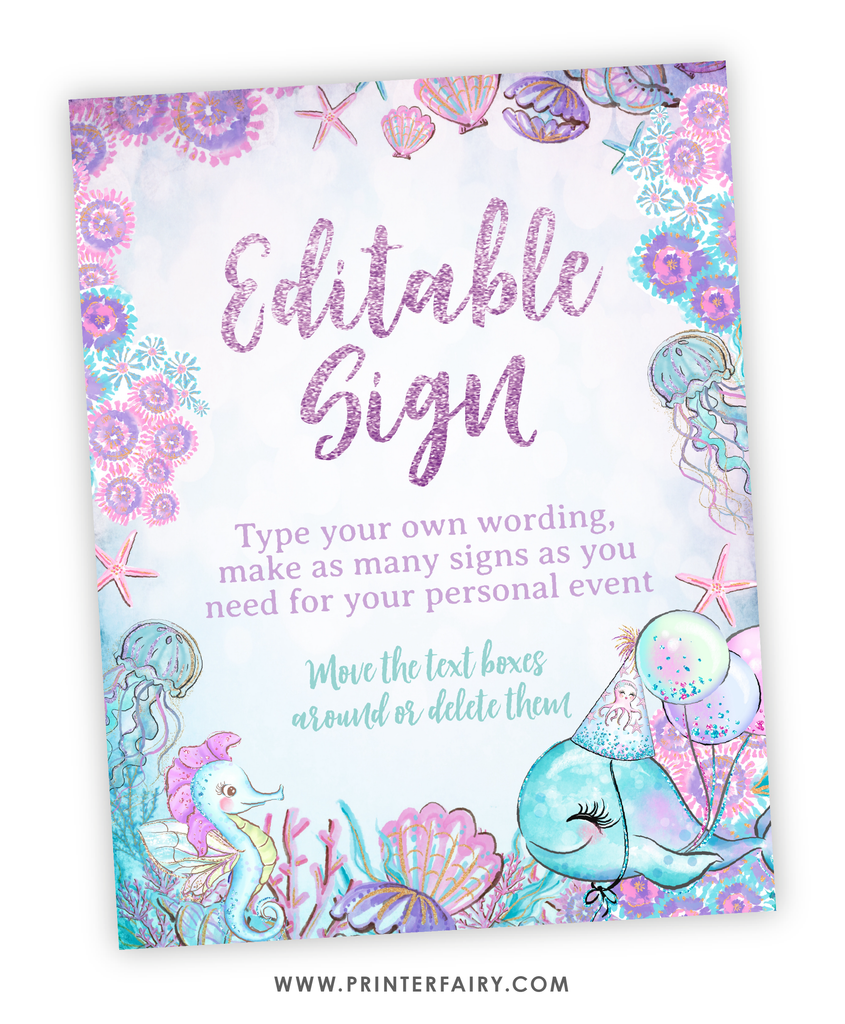 Under The Sea Birthday Editable Sign | PrinterFairy