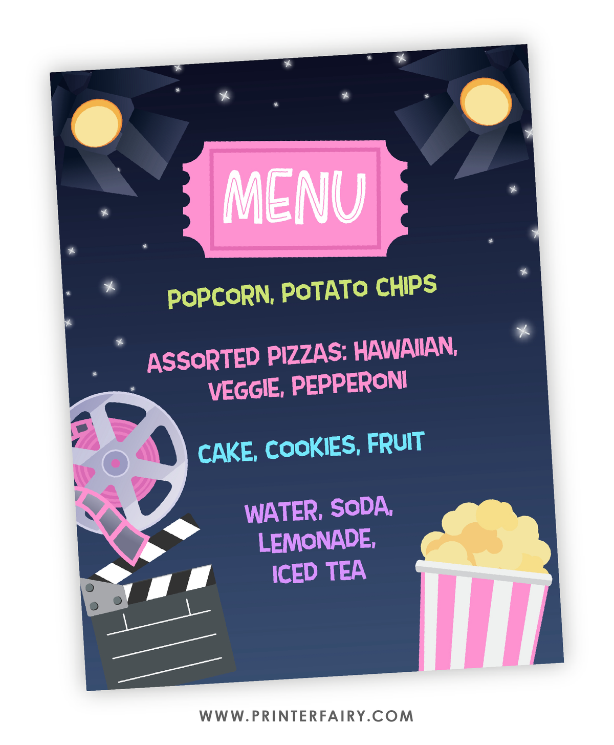 Movie Night Birthday Party Menu