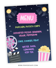 Movie Night Birthday Party Menu