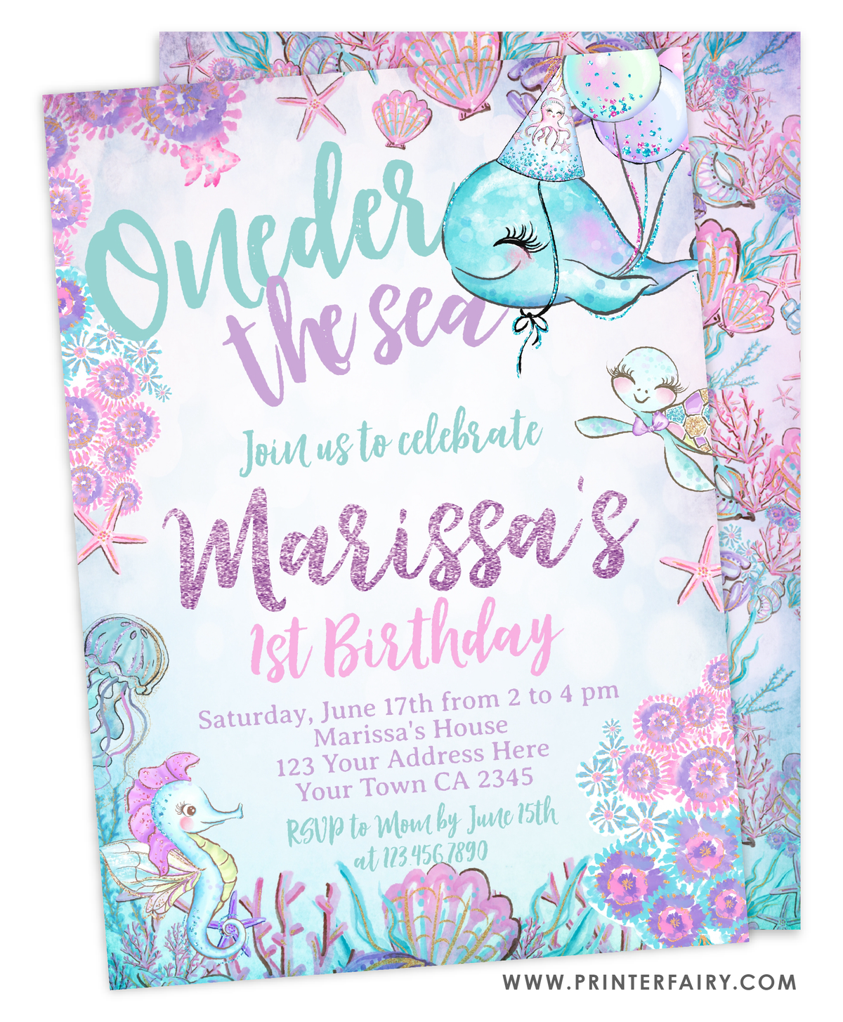 Under The Sea First Birthday Invitation