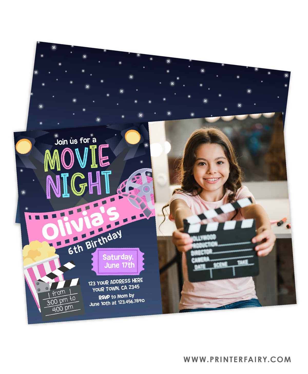 Movie Night Birthday Party Invitation with photo