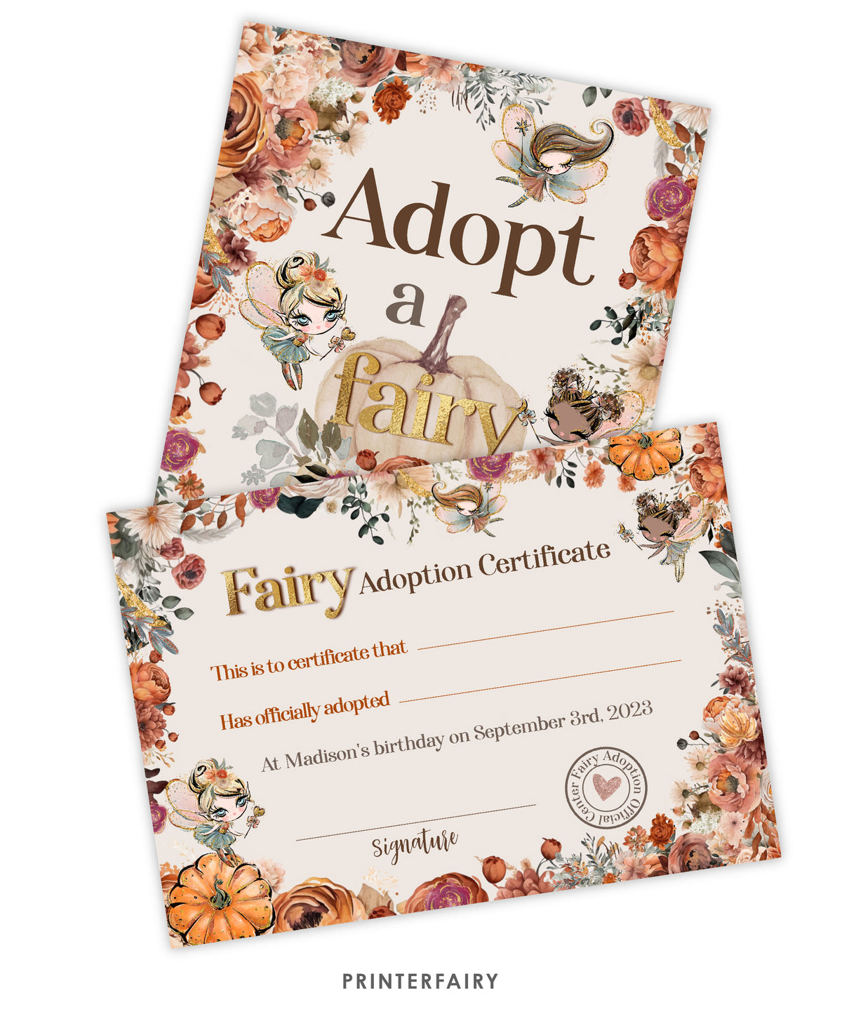 Adopt a Fairy Sign and Certificate