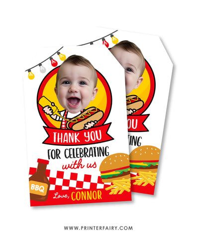 BBQ Birthday Party Favor Tags with Photo