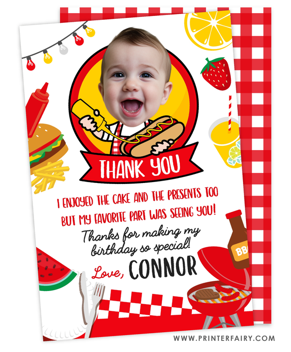 BBQ Birthday Party Thank You Card with Photo