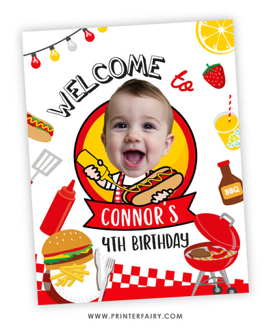 BBQ Birthday Party Welcome Sign with Photo