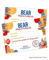 Bear Adoption Sign and Certificate