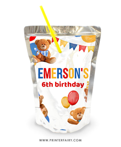 Bear Birthday Party Drink Pouch Label