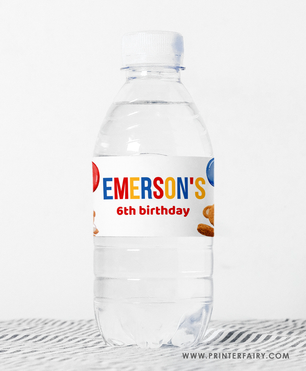 Bear Birthday Party Water Bottle Label