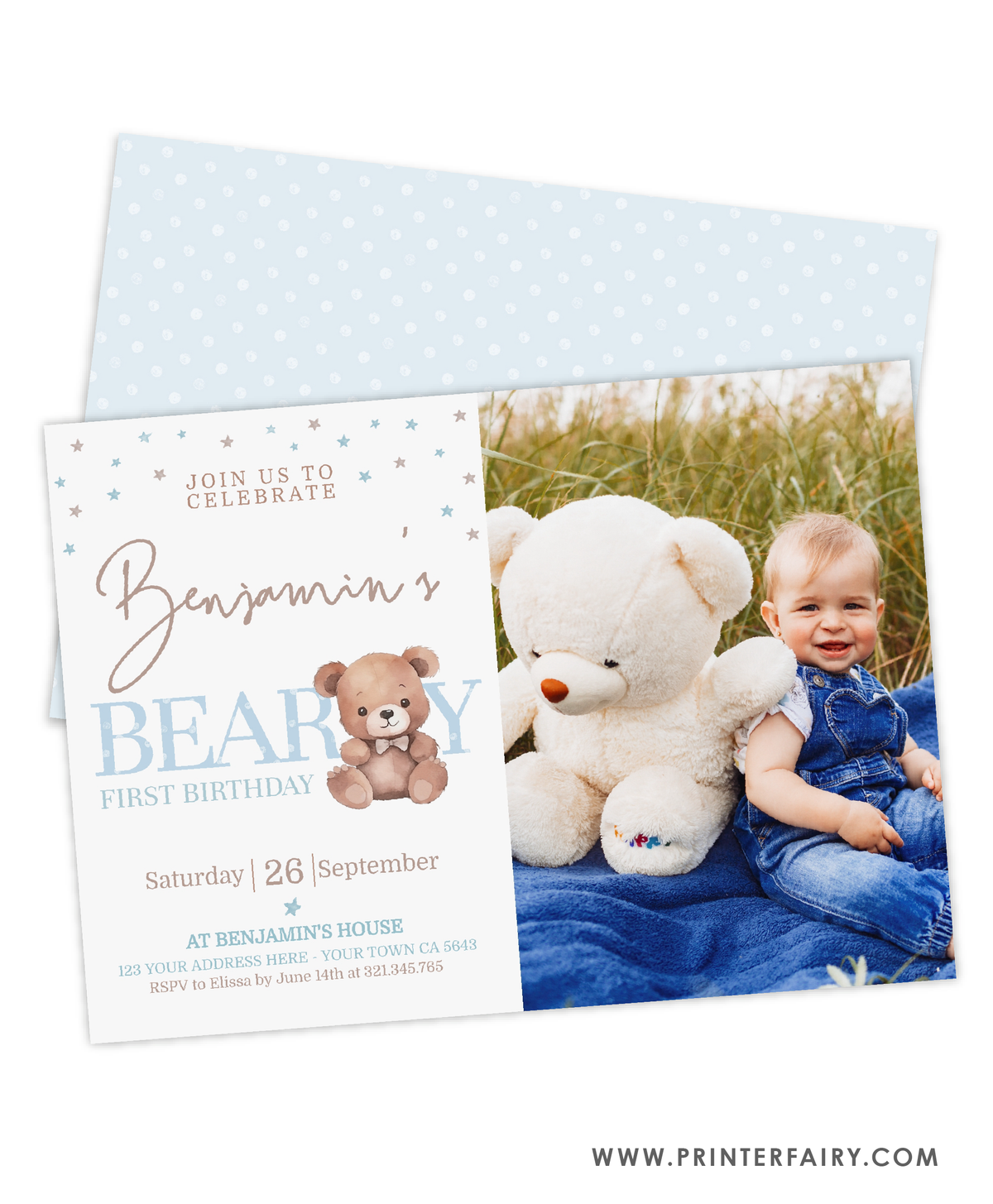 Beary First Birthday Invitation with Photo