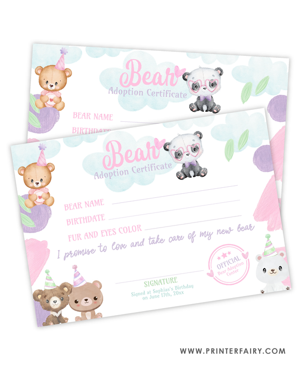 Bear Adoption Sign and Certificate