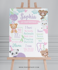 Bear First Birthday Milestones Sign